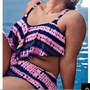 🆕️👙 3X PINK & PURPLE TIE-DYE MEDALLION  2 PC SWIMSUIT BIKINI👙